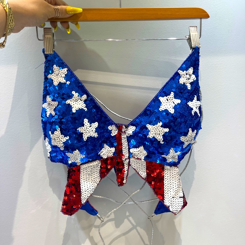 SOLD!!! Red white and blue buttery sequin top